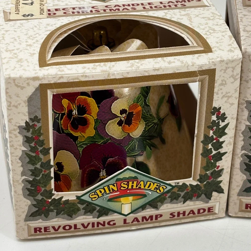 Vintage Spin Shades Revolving Lamp Shade Set Cat Cherub Seagull Pansy 4 Pack